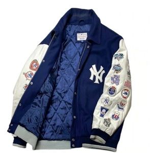 New York Yankees World Champions Varsity Leather Sleeve Jacket